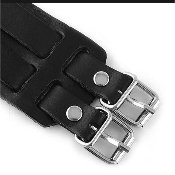 Wide Leather Belt Strap Buckle Adjustable Cuff - Picture 3 of 10